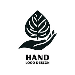 Hand With Leaf on Top Of It Vector Logo Design