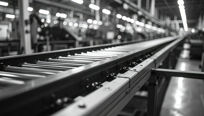 Fototapeta premium Industrial Conveyor Belt System in Modern Manufacturing Facility