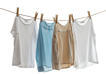 Clean laundry hanging on a clothesline.