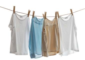 Clean laundry hanging on a clothesline.