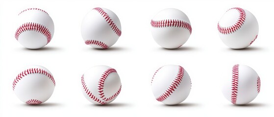 Eight Baseball Balls  Various Angles  White Background  High Resolution