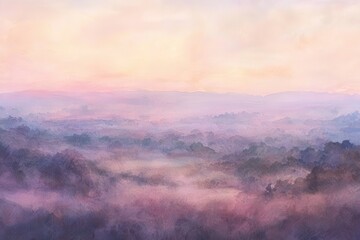 Fototapeta premium Serene Watercolor Landscape at Dusk with Soft Pastel Hues
