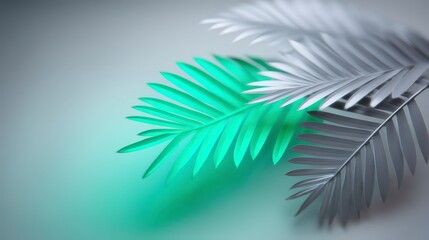 Stylish Mint   Silver Palm Leaves  Tropical Background  Minimalist Design  Nature Wallpape