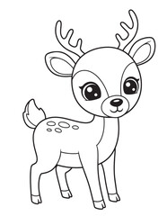 Black and White Outline of a Cute Deer in Simple Cartoon Style with Clean Lines, Perfect for Kids' Coloring Books and Fun Animal-Themed Art Activities