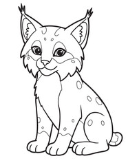 Black and White Outline of a Lynx Sitting in Simple Style for Kids' Coloring Book, Easy Line Drawing for Fun and Educational Animal Activities for Children