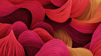 Flowing abstract red and orange textile waves on dark background.