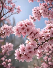 Obraz premium Delicate pink blossoms, soft focus, lush petals , soft, petals, wallpaper