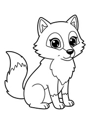 Black and White Outline of a Wolf in Simple Style for Kids' Coloring Book, Clean Line Art for Fun and Educational Drawing and Creative Animal Activities