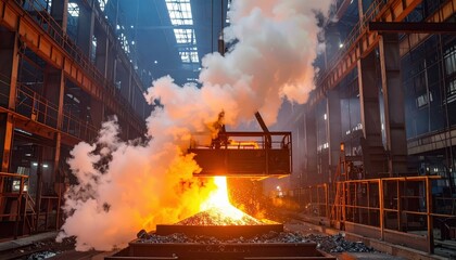 Molten Metal Poured from Crucible in Industrial Foundry Workshop