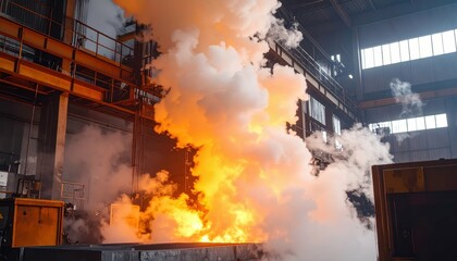 Industrial Explosion with Smoke and Flames in Factory Setting