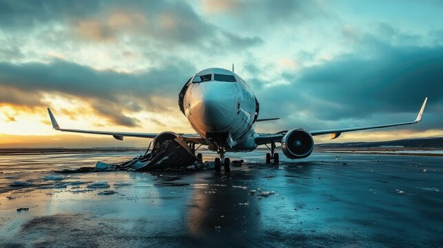 Crash Landing: Propjet Airplane Incident Illustrating Traveler Risk and Safety on Runway