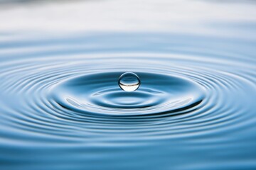 A single water droplet falling into calm and clear water