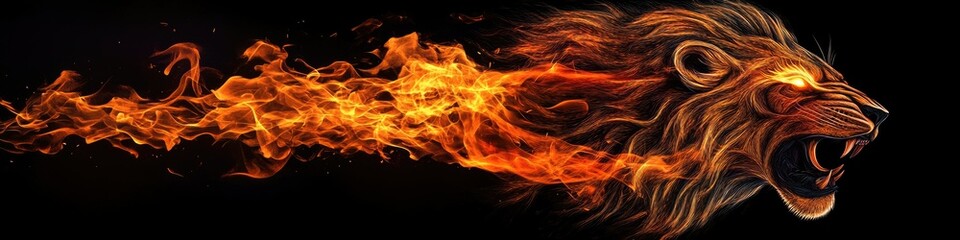 Dynamic Tribal Lion Portrait. Abstract Art Depicting a Fierce Carnivore in Action