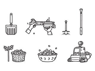 Nut Harvester line art icon minimalistic drawing style