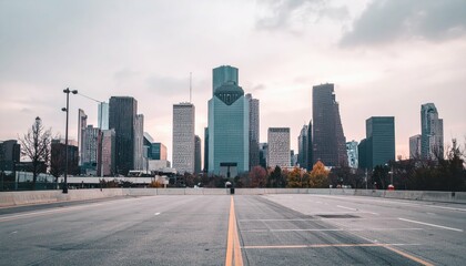 Fototapeta premium Modern Urban Skyline of Houston with Cloudy Sky at Dusk