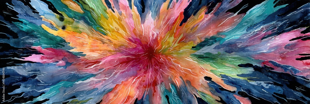 Aufkleber vibrant watercolor burst resembling an abstract flower explosion on black background generative ai