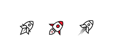 Rocket Icon Set Startup, Launch, Boost, Mission, Development, Growth & Innovation Vector Sheet 