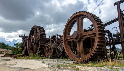 Large Vintage Gears and Machinery in Abandoned Industrial Site