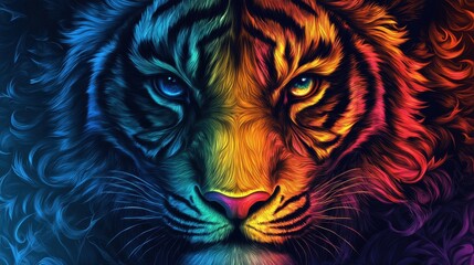 A detailed vector artwork showcasing the face of a tiger in vibrant colors, highlighting its piercing eyes and intricate fur patterns, representing strength and beauty.