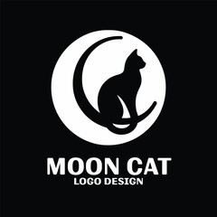 Moon Cat Vector Logo Design