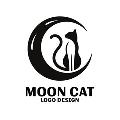Moon Cat Vector Logo Design