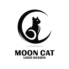 Moon Cat Vector Logo Design