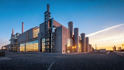 Obraz premium Modern Industrial Power Plant at Sunset with Vibrant Sky