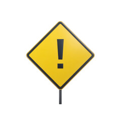 Yellow diamond shaped warning sign with black exclamation mark, indicating caution or alert. This type of sign is commonly used traffic and safety contexts to draw attention to potential hazards