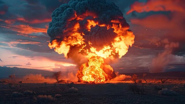 Dramatic sky explosion powerful fireball mushroom cloud and intense atmosphere