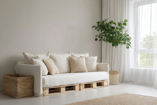 serene minimalist living space showcasing sustainable materials and recycling elements