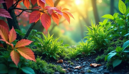 Interlocking natural elements create a rhythmic visual sequence , backdrop, summer, repeating