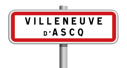 Panneau sur poteau de Villeneuve-d'Ascq, Nord, Hauts-de-France