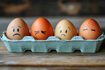 Four Eggs Representing Personality Types: Sanguine, Choleric, Phlegmatic, and Melancholic - A Creative Take on Temperament and Psychology