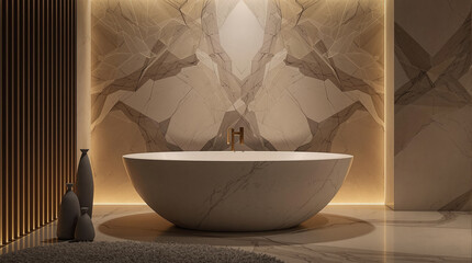 A modern and luxurious bathroom with a warm minimalist design