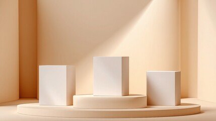 Minimalist Beige Background with Soft Edged White Podiums