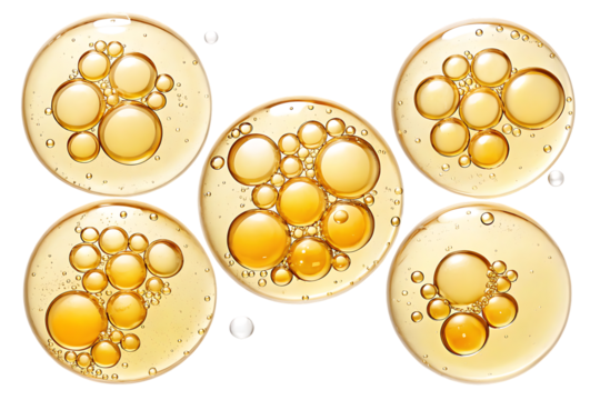 Abstract Golden Oil Bubbles in Liquid Serum
