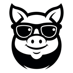 cartoon pig faces, outlined in black, wearing sunglasses.