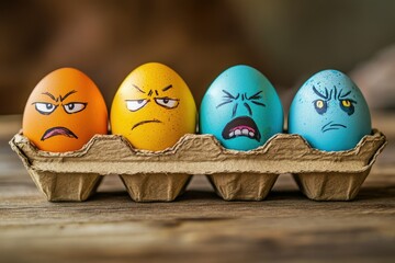 Unique Egg Box Showcase: Four Temperament Types Illustrated - Sanguine, Choleric, Phlegmatic, Melancholic
