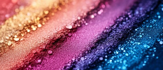 Cosmetic eyeshadow displays vibrant color gradient, exhibiting shimmer and sparkle.