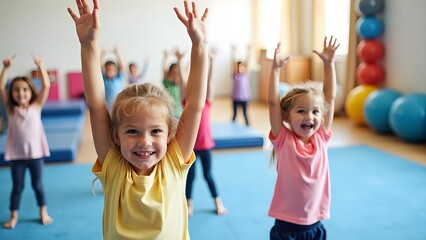 Preschoolers Exercising with a Teacher in a Safe Gymnastics Environment
