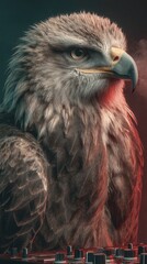 Obraz premium Eagle confidently shows off its feathers while standing near a soundboard in a creative music studio setting