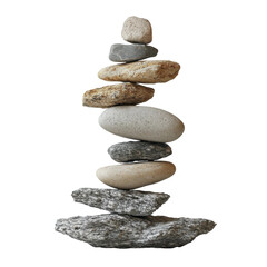 Fototapeta premium Balancing stones tower nature photography outdoor close-up. Isolated on transparent background, png.