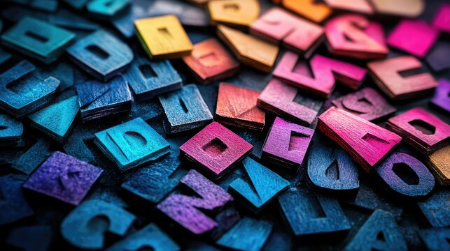 Colorful wooden letters and numbers scattered