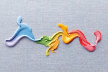 Rainbow Paint Spilled and Dried on Gray Canvas Creates a Colorful Abstract Design Showcasing Vibrant Hues and Fluid Shapes