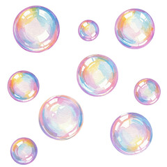 Floating soap bubble illustration vector collection. Delicate and bright design element. Summer kids joy concept. Have fun with soap bubbles.