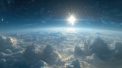 Fototapeta premium Cosmic view of Earth from above clouds