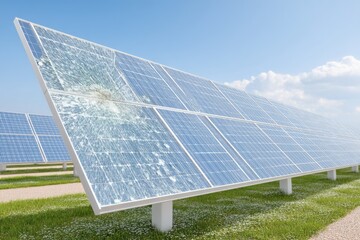 Hailstorm Damage to Solar Panels Results in Cracked Glass During Severe Weather Event in Renewable Energy Field