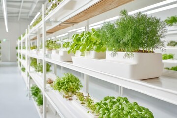 Vertical Farming Shelf With Diverse Crops and QR Codes Showcasing Sustainable Urban Agriculture Technology