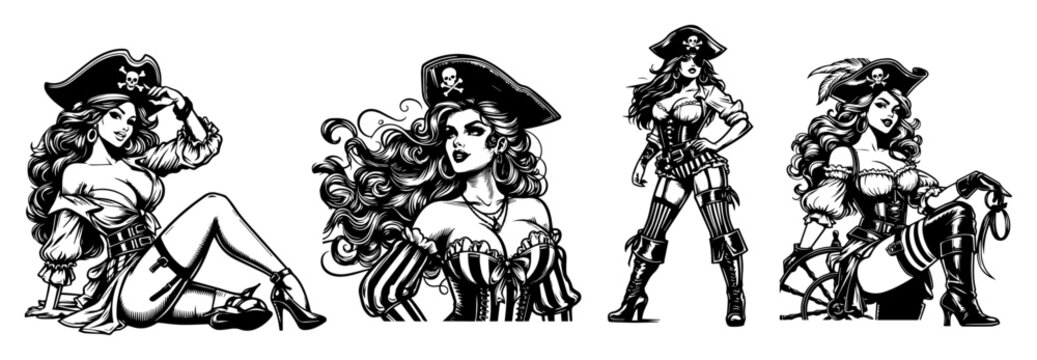 sexy pirate pin-up girls vector
