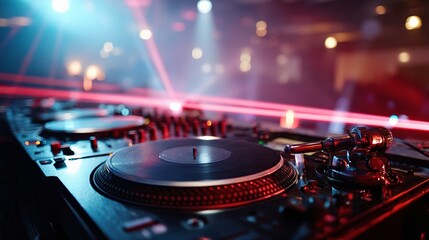 Energetic Kitten DJ Behind Turntables with Lasers and Fog Effects